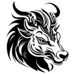 牛矢量黑白线条剪影雕刻纹样
