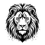 狮子矢量黑白线条剪影雕刻纹样