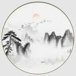 新中式迎客松山水画