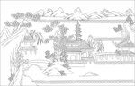 白描古建图 