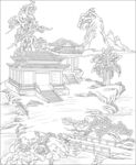 白描古建图 