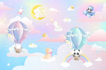 梦幻天空卡通动物气球儿童背景墙
