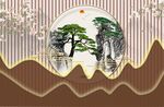 新中式迎客松背景墙