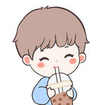 喝奶茶的男孩插画可爱卡通
