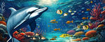 唯美海豚海底世界背景墙