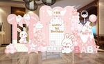 粉色小兔子主题宝宝周岁宴背景图