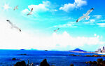 美丽大海风景油画电视背景墙
