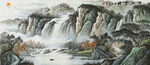 手绘山水画客厅壁画