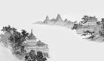 中式山水古画电视山水背景壁画