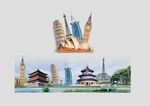 中国山水背景旅游景点地标建筑