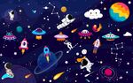 梦幻星空太空人儿童房背景墙图片