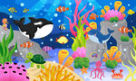 卡通海洋鲸鱼海底珊瑚热带鱼背景
