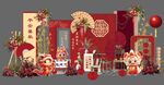 红色新中式卡通龙宝宝宴背景设计