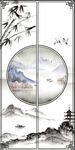 中式花格意境山水背景玄关装饰画