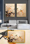 中式古典手绘花鸟沙发背景装饰画