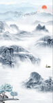 中式意境山水背景玄关装饰画