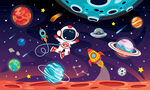 卡通宇航员宇宙星球太空火箭背景