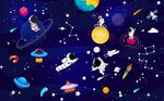 卡通太空人儿童房背景墙图片