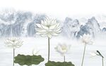 荷花山水背景墙