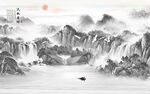 国画山水情水墨画