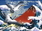 日式浮世绘海浪富士山背景 