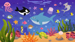 卡通鲸鱼海底世界鲨鱼珊瑚背景墙