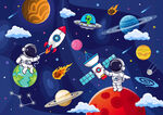 卡通宇宙星球宇航员太空飞碟背景