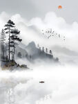 新中式意境山水背景