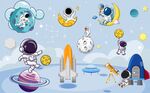 卡通星球太空人背景墙图片
