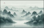 远山近水水墨风景