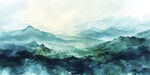 绿色水墨山水画