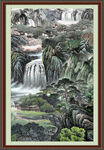 瀑布山水画 