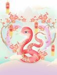 手绘国潮风蛇年梅花蛇年春节插画