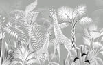 森林长颈鹿线描现代简约背景墙