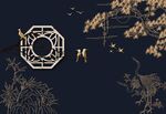 新中式山水鎏金仙鹤背景墙