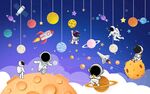 卡通儿童太空背景墙