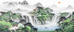 瀑布山水画