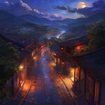 古代街道夜景