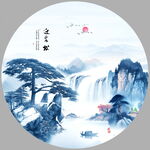 圆形水墨画