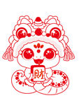 手绘快乐蛇舞狮子线稿插画