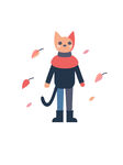 动物简约秋天落叶穿毛衣小猫