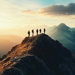 登山队背影