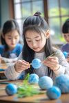 捧青团的女孩