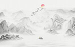  新中式国画流水生财背景墙