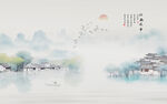 中国风水墨江南水乡背景图