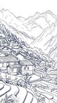 线描乡村场景