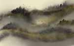 大气水墨金山风景画