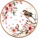 手绘花鸟圆形挂画