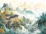 首尔彩绘山水水墨画