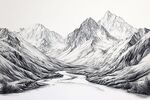 雪山手绘